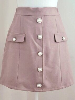 ANK ROUGE Pink Pearl Bijoux Button A-Line Mini Skirt